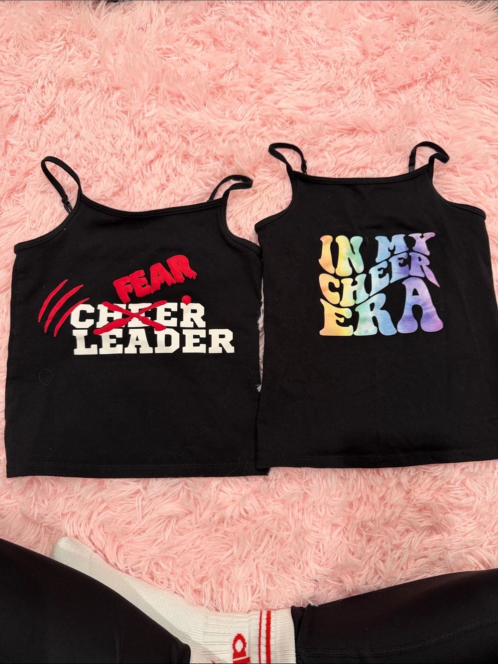 Black Kids' Cheerleader Graphic Tank Top - Multicolor Print